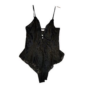 Victoria's Secret Teddy Bodysuit Large Black Burnout Velvet Vintage Gold Label